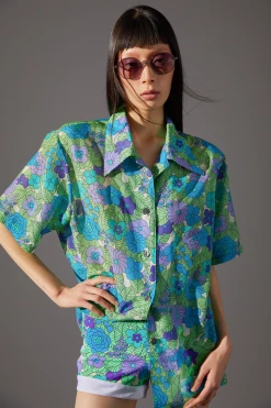 Anna Sui Beckoning Blossoms Button Down Top Orchid