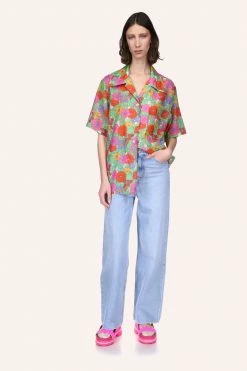 Anna Sui Spring '22 Beckoning Blossoms Button Down Top Marigold