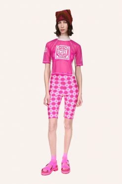 Anna Sui Utopian Gingham Bike Shorts Neon Pink