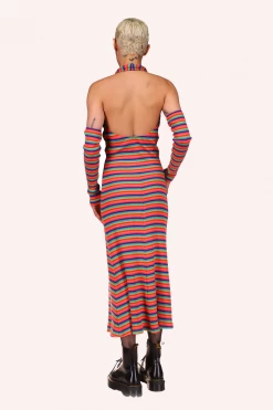 Anna Sui Summer '22 Rainbow Stripe Halter Dress Rainbow