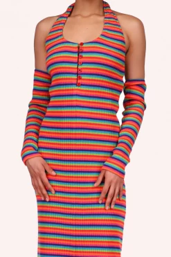 Anna Sui Summer '22 Rainbow Stripe Halter Dress Rainbow