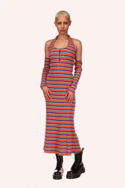 Anna Sui Summer '22 Rainbow Stripe Halter Dress Rainbow