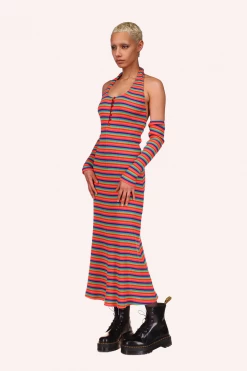 Anna Sui Summer '22 Rainbow Stripe Halter Dress Rainbow