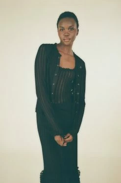 Anna Sui Resort '22 Ruffle Knit Lace Cami Black