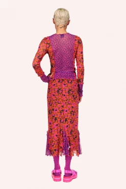 Anna Sui Summer '22 Posies Combo Mesh Skirt Orange Multi