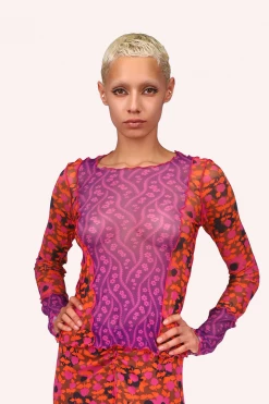 Anna Sui Posies Combo Mesh Top Orange Multi Summer '22