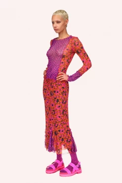 Anna Sui Summer '22 Posies Combo Mesh Skirt Orange Multi