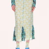 Anna Sui Summer '22 Swirling Leaves Combo Mesh Skirt Turquoise Multi