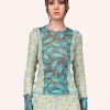 Anna Sui Swirling Leaves Combo Mesh Top Turquoise Multi