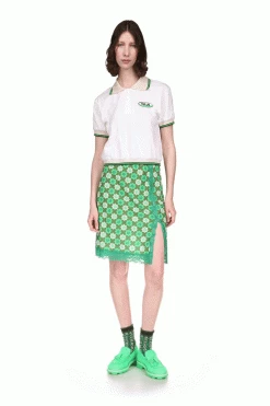 Anna Sui Spring '22 Utopian Gingham Mesh Skirt Glo Green