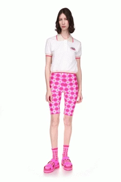 Anna Sui Spring '22 Deco Polo Top Neon Pink