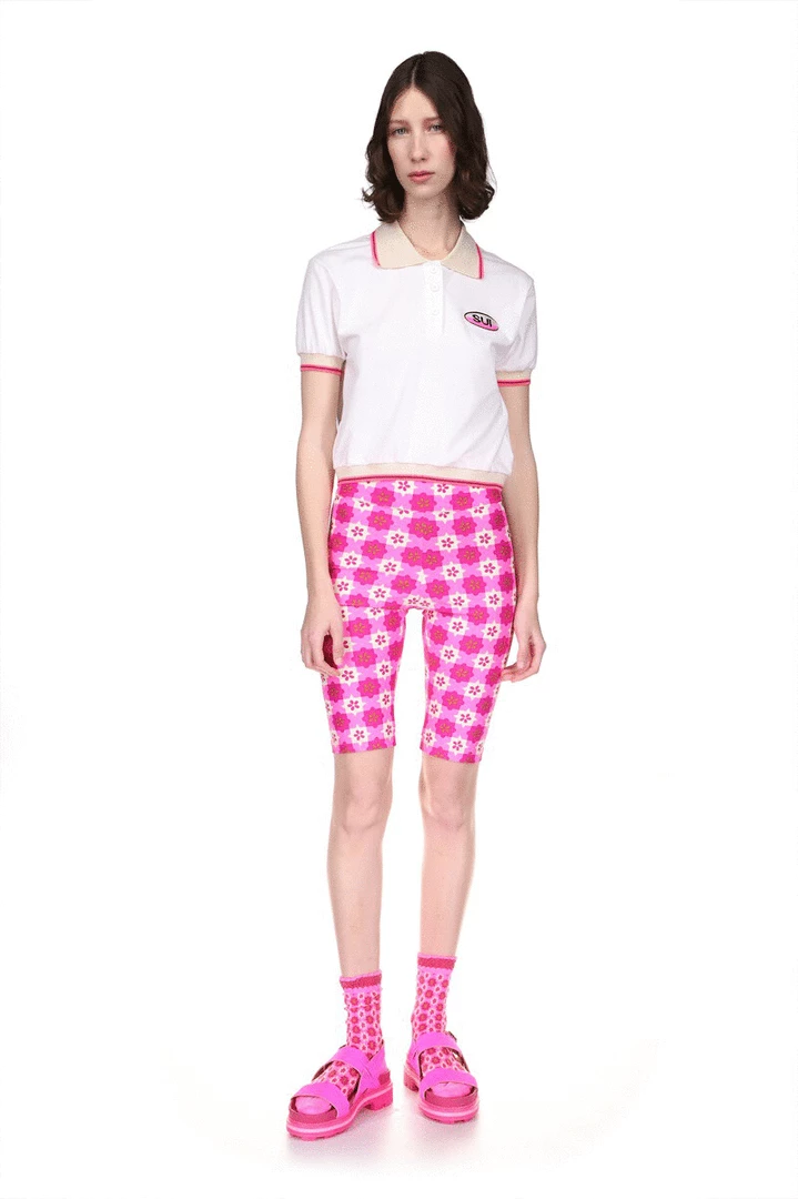 Anna Sui Spring '22 Deco Polo Top <br> Neon Pink 4 Anna Sui Spring '22 Deco Polo Top Neon Pink