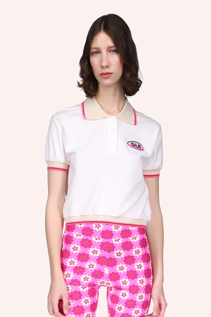 Anna Sui Spring '22 Deco Polo Top <br> Neon Pink 3 Anna Sui Spring '22 Deco Polo Top Neon Pink