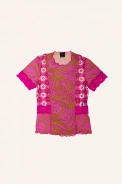 Anna Sui Paradisiac Combo Mesh Top Neon Pink