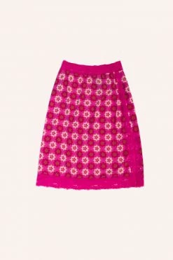 Anna Sui Utopian Gingham Mesh Skirt <br> Neon Pink 15 Anna Sui Utopian Gingham Mesh Skirt Neon Pink