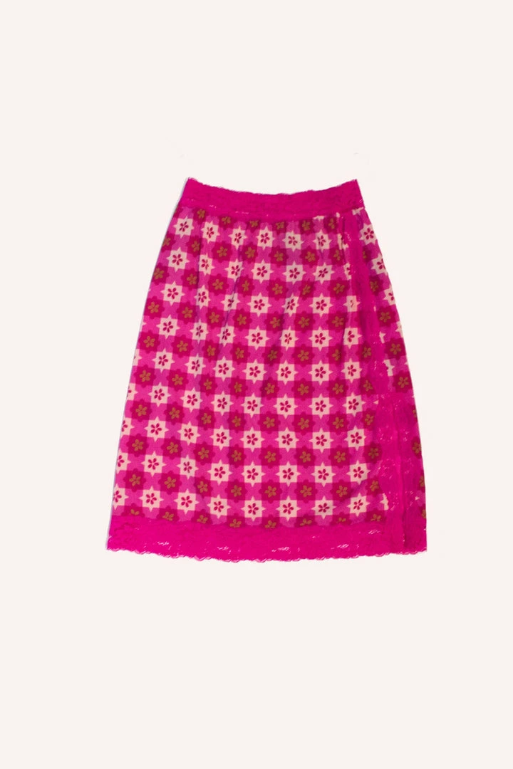 Anna Sui Utopian Gingham Mesh Skirt <br> Neon Pink 9 Anna Sui Utopian Gingham Mesh Skirt Neon Pink