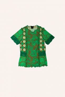 Anna Sui Paradisiac Combo Mesh Top Glo Green