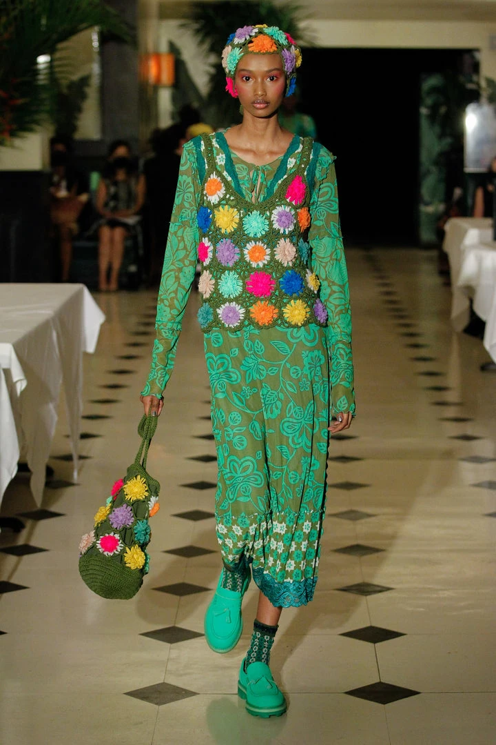 Anna Sui Paradisiac Combo Mesh Dress <br> Glo Green Spring '22 5 Anna Sui Paradisiac Combo Mesh Dress Glo Green Spring '22