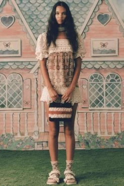 Anna Sui Recycled T-shirt Crochet Bag In Amber Upcycled Collection