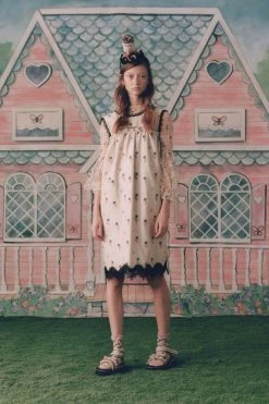 Anna Sui Scattered Blooms Lace Smocked Top CLOTHING