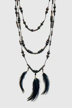 Erickson Beamon ACCESSORIES SS18 Culture Wars Beaded Feather 3 Strand Necklace - Brown