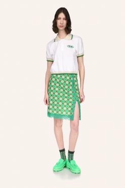 Anna Sui Spring '22 Utopian Gingham Mesh Skirt Glo Green