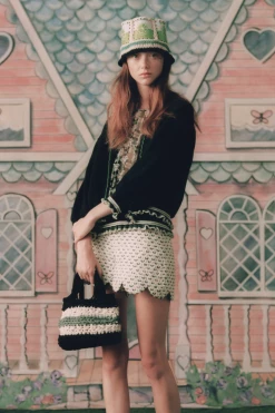 Anna Sui Recycled T-shirt Crochet Bag In Steel