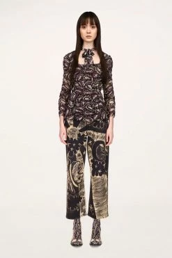 Anna Sui Swirling Leaves Top Black