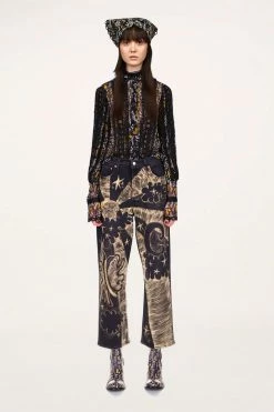 Anna Sui Fall / Winter '21 Ditsy Blooms Top Black