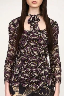 Anna Sui Swirling Leaves Top Black