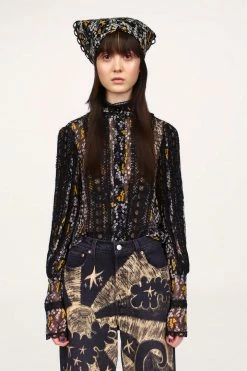 Anna Sui Fall / Winter '21 Ditsy Blooms Top Black