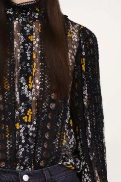 Anna Sui Fall / Winter '21 Ditsy Blooms Top Black