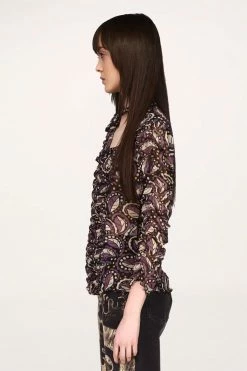 Anna Sui Swirling Leaves Top Black