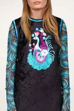 Anna Sui Peacock Sleeveless Velvet Dress