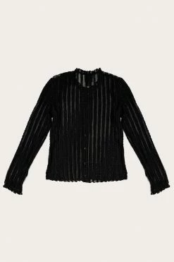 Anna Sui Resort '22 Ruffle Knit Lace Button Top Black