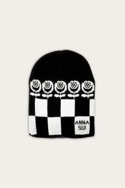 Anna Sui Rose Checker Beanie Black Resort '22