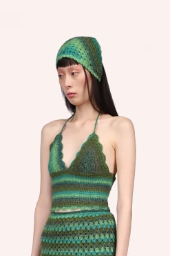 Anna Sui Spring '22 Ombre Hand Crotchet Headscarf By Konry K Jungle Green