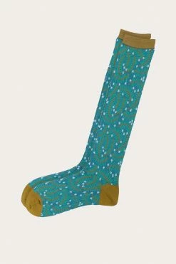 Anna Sui Fall / Winter '21 Tumbling Pines Knee-high Sock Turquoise