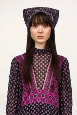 Anna Sui Tumbling Pines Butterfly Quilted Headscarf Lilac Fall / Winter '21