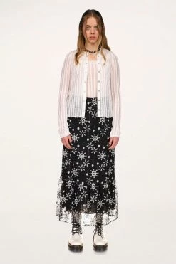 Anna Sui Ruffle Knit Lace Button Top White Resort '22