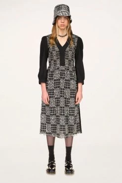 Anna Sui Rose Trellis Smocked Dress Black