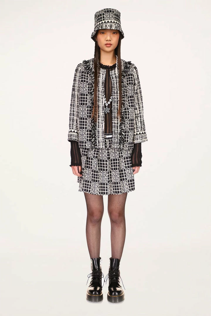Anna Sui Resort '22 Rose Trellis Tweed Jacket <br> Black 3 Anna Sui Resort '22 Rose Trellis Tweed Jacket Black