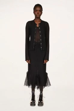 Anna Sui Resort '22 Ruffle Knit Lace Button Top Black