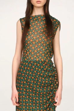 Anna Sui Resort '22 Rosy Dot Asymmetric Mesh Tank Top Red