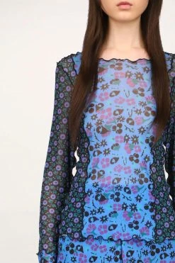 Anna Sui Field Flower And Rosy Dot Top <br> Cornflower 8 Anna Sui Field Flower And Rosy Dot Top Cornflower