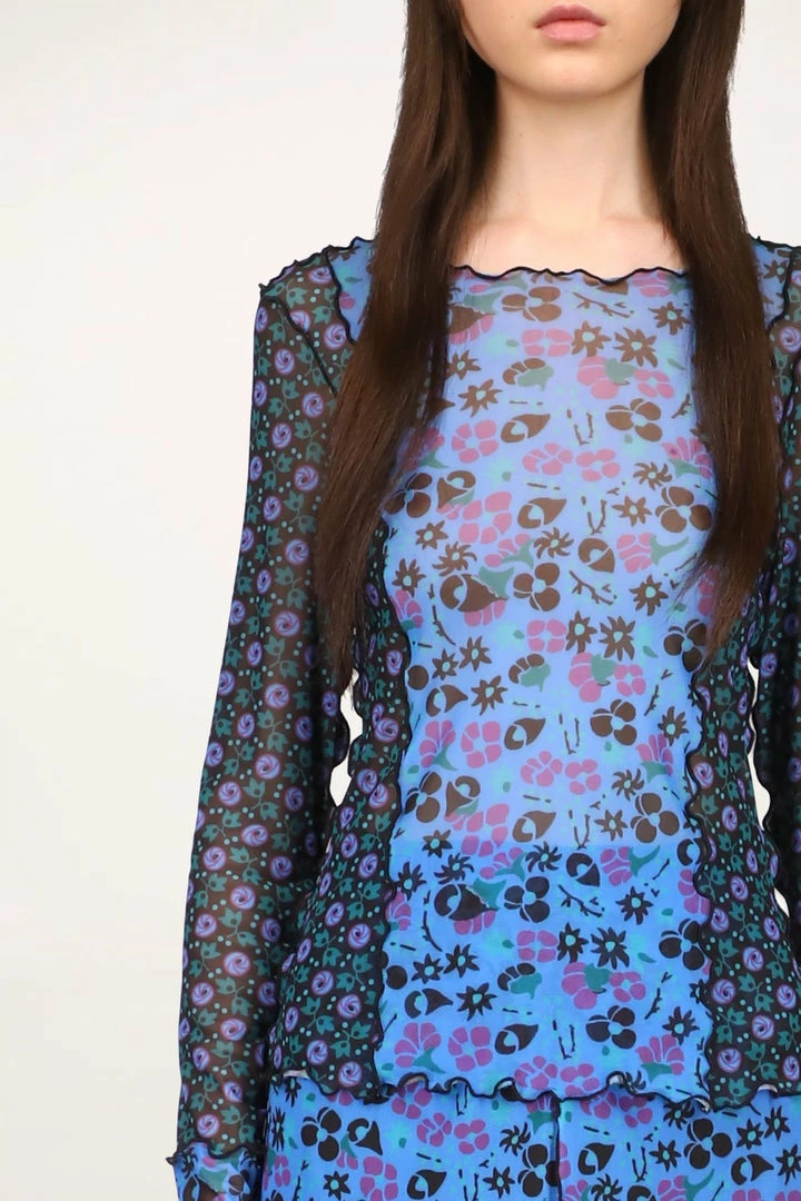 Anna Sui Field Flower And Rosy Dot Top <br> Cornflower 5 Anna Sui Field Flower And Rosy Dot Top Cornflower
