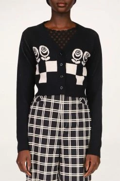 Anna Sui Rose Checker Sweater Black