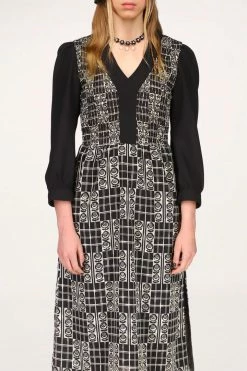 Anna Sui Rose Trellis Smocked Dress <br> Black 8 Anna Sui Rose Trellis Smocked Dress Black