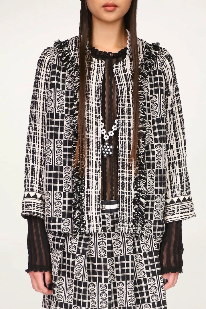 Anna Sui Resort '22 Rose Trellis Tweed Jacket <br> Black 5 Anna Sui Resort '22 Rose Trellis Tweed Jacket Black