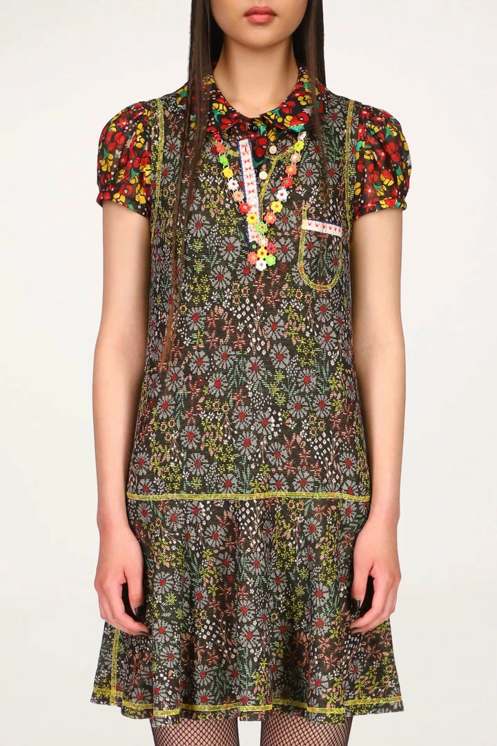 Anna Sui Resort '22 Wonder Flower Knit Dress <br> Red 5 Anna Sui Resort '22 Wonder Flower Knit Dress Red